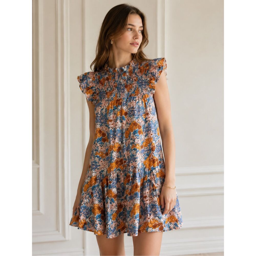 NWOT Sea NY Floral Smocked Yoke Cotton Silk Mini Dress, XS coastal Tuckernuck  $